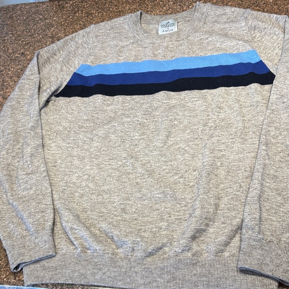 MADELEINE THOMPSON X AQUA LADIES GRAY BLUE STRIPES SWEATER-M
